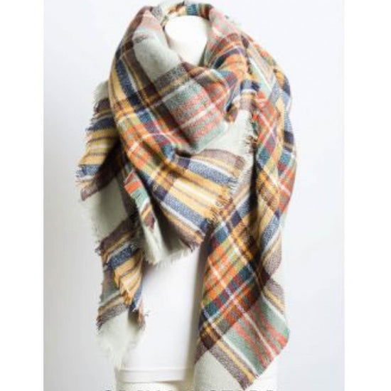 Load image into Gallery viewer, Blanket Plaid Scarf in Gray Mustard Beachdashery Jewelry

