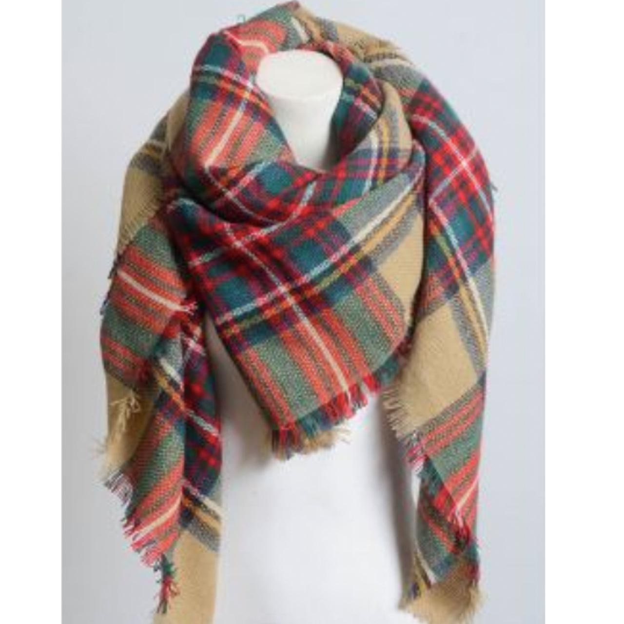 Load image into Gallery viewer, Blanket Plaid Scarf in Khaki Beachdashery Jewelry

