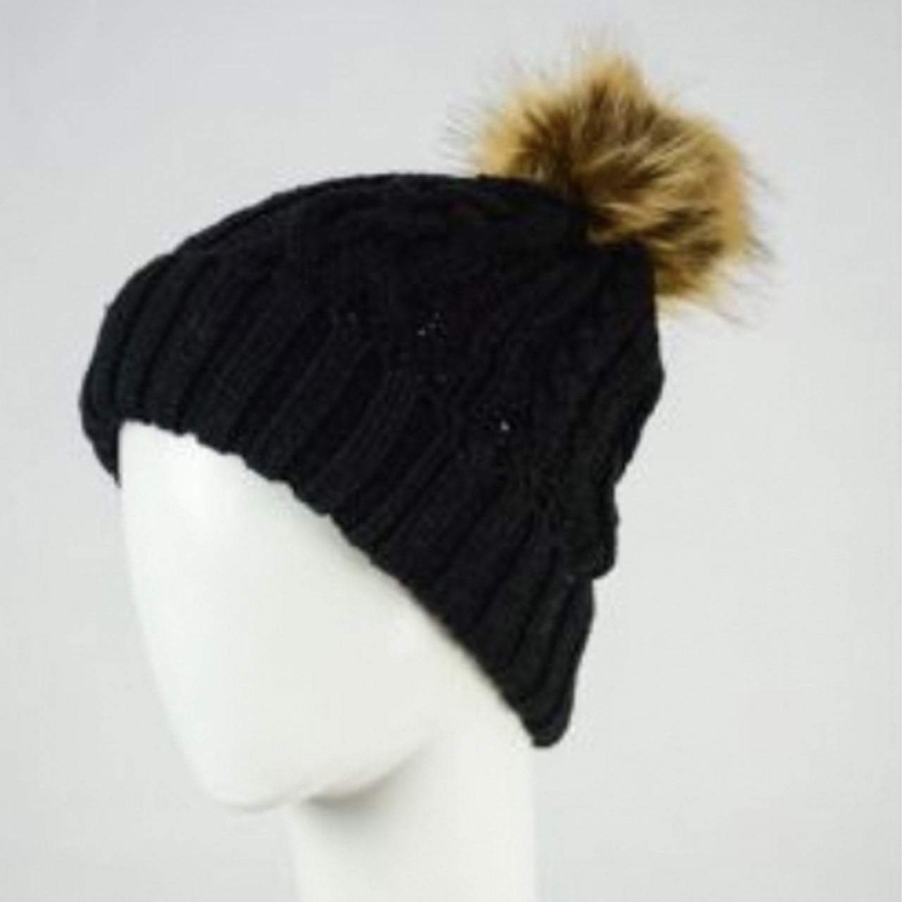 Load image into Gallery viewer, Cable Knit Pom Beanie in Black Beachdashery Jewelry
